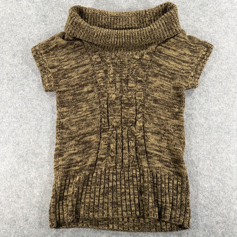 No Boundaries Womens Brown Marled Cable Knit Cowl Neck Short Sleeve Sweater M